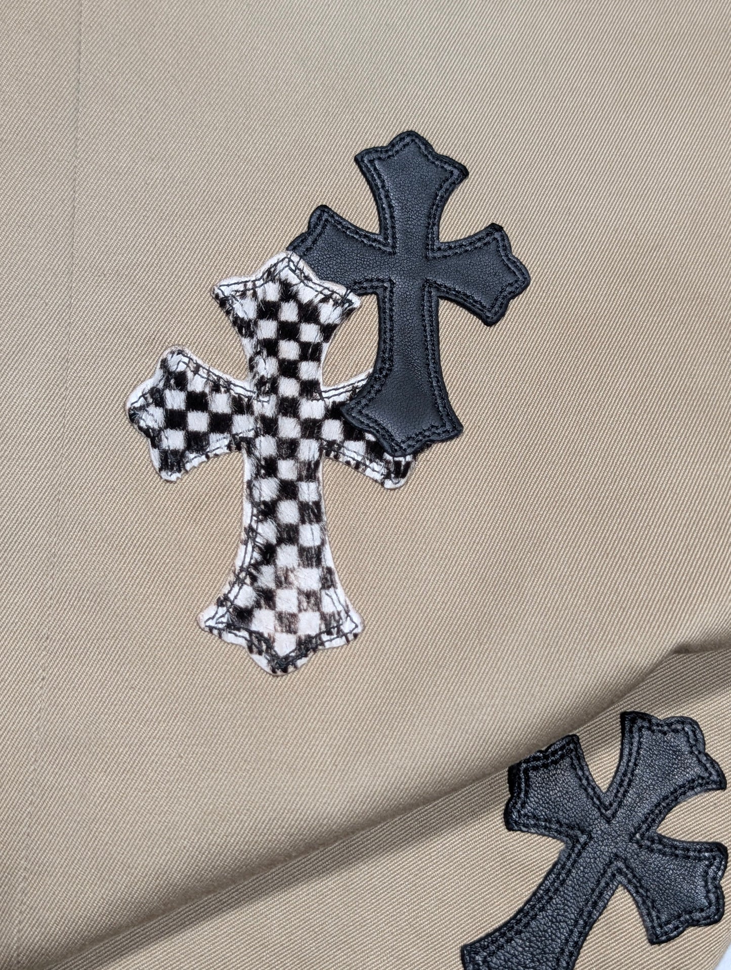 Khaki Leather Cross Patch Chino Pants