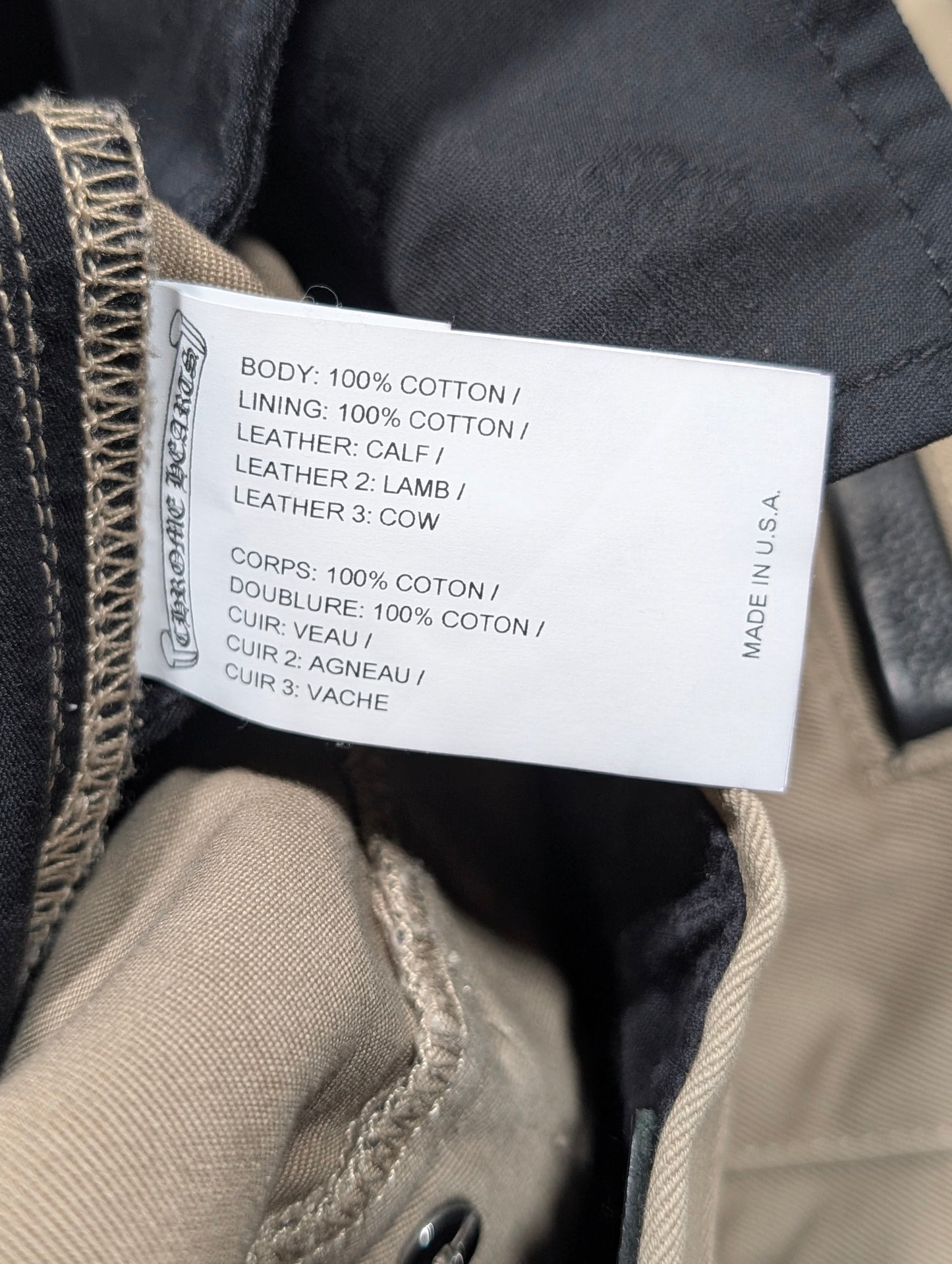 Khaki Leather Cross Patch Chino Pants