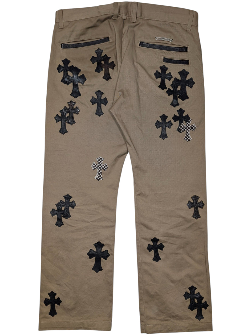 Chrome Hearts Khaki Leather Cross Patch Chino Pants Sterling Silver Hardware