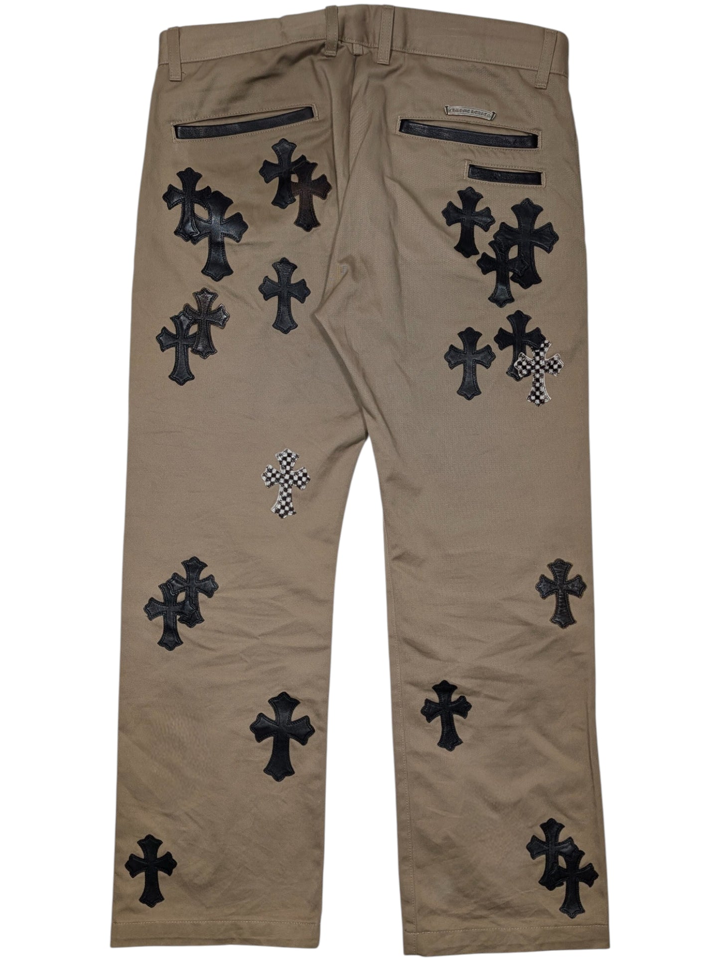 Khaki Leather Cross Patch Chino Pants