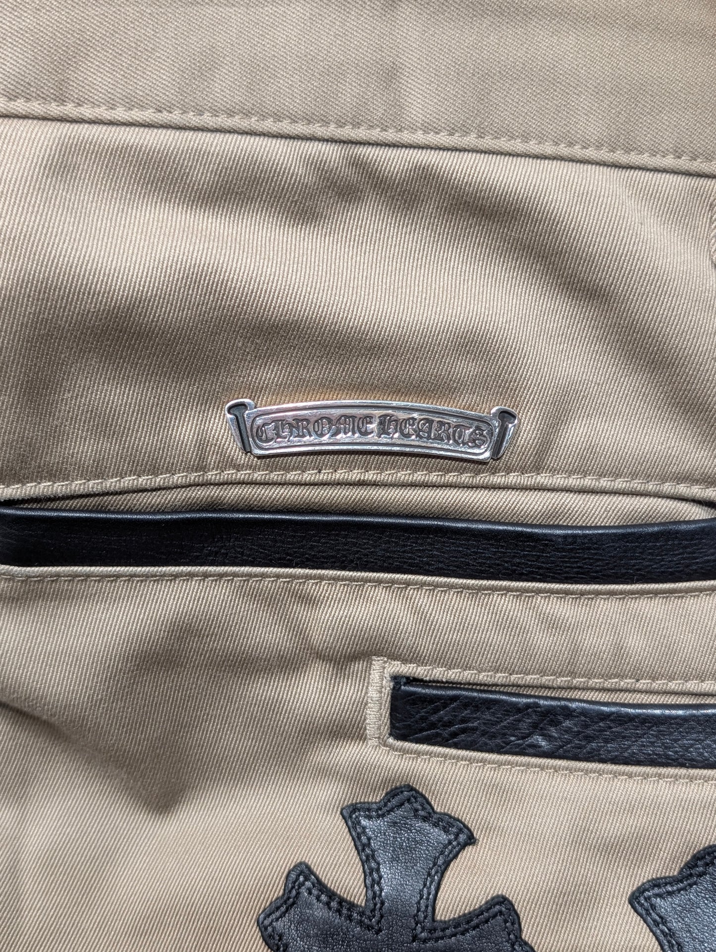 Khaki Leather Cross Patch Chino Pants