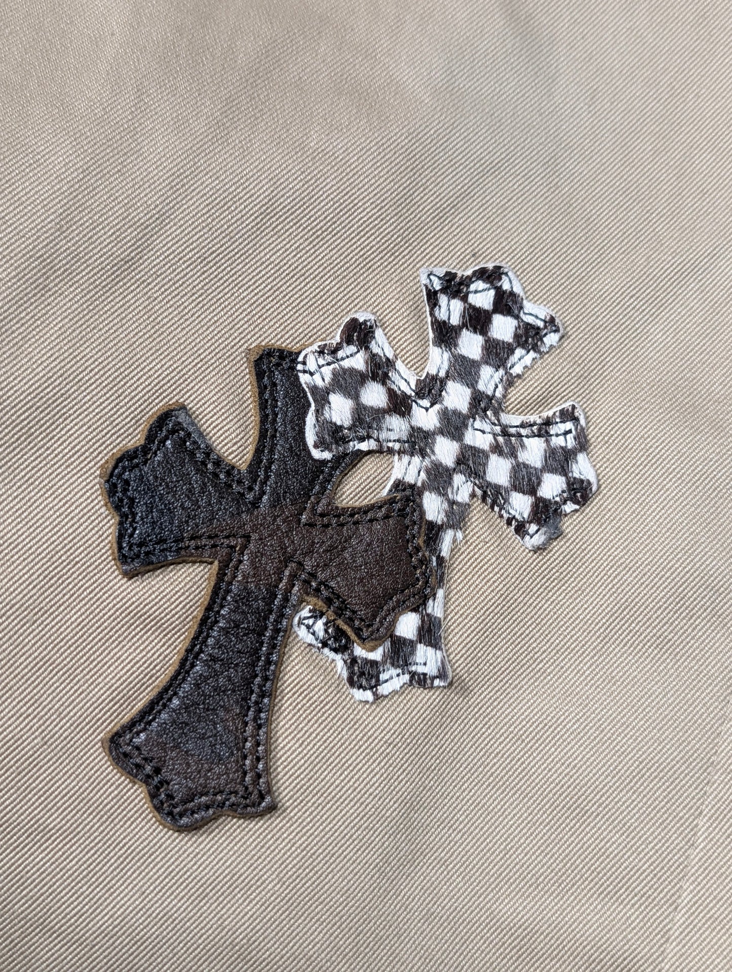 Khaki Leather Cross Patch Chino Pants