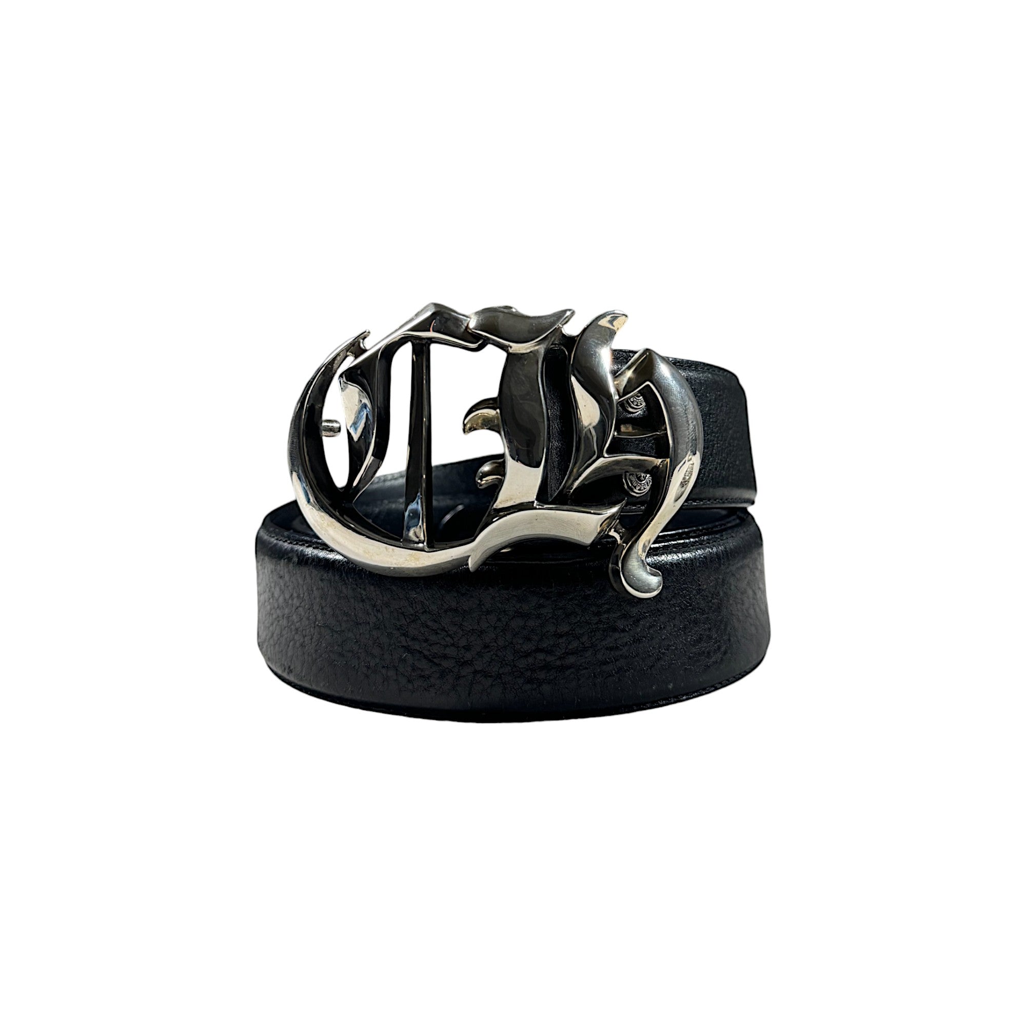 Chrome Hearts Black Leather Belt Strap Sterling Silver Hardware