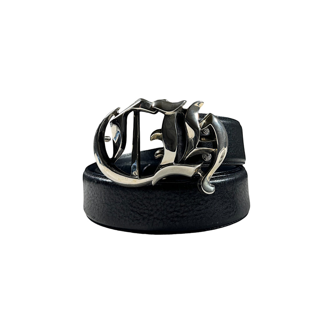 Chrome Hearts Black Leather Belt Strap Sterling Silver Hardware