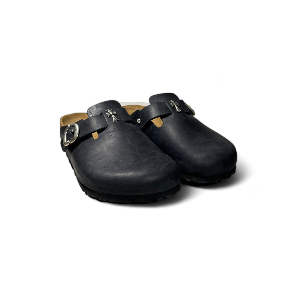 Chrome Hearts Birkenstock Black Oiled Boston Clog Shoes - YP 