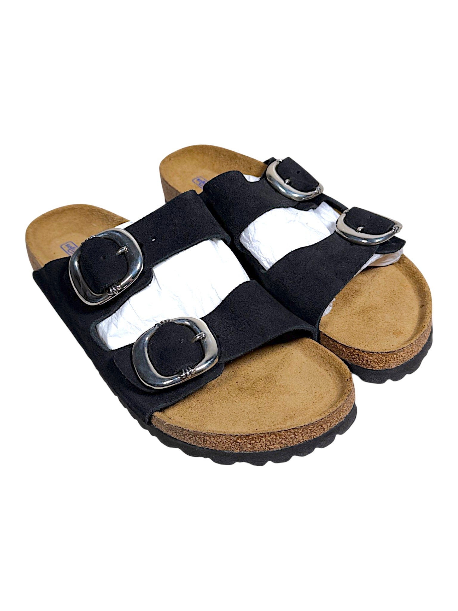 Silver Gunslinger hardware black suede Birkenstock sandals Chrome Hearts