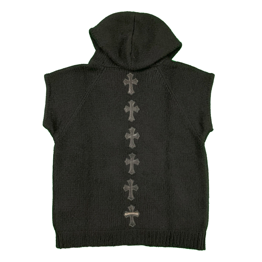 Sleeveless Cross Patch Cashmere Hoodie Vest