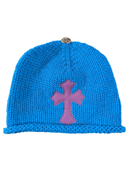 Chrome Hearts Blue Cashmere Beanie Purple Cross Patch Authentic Hats