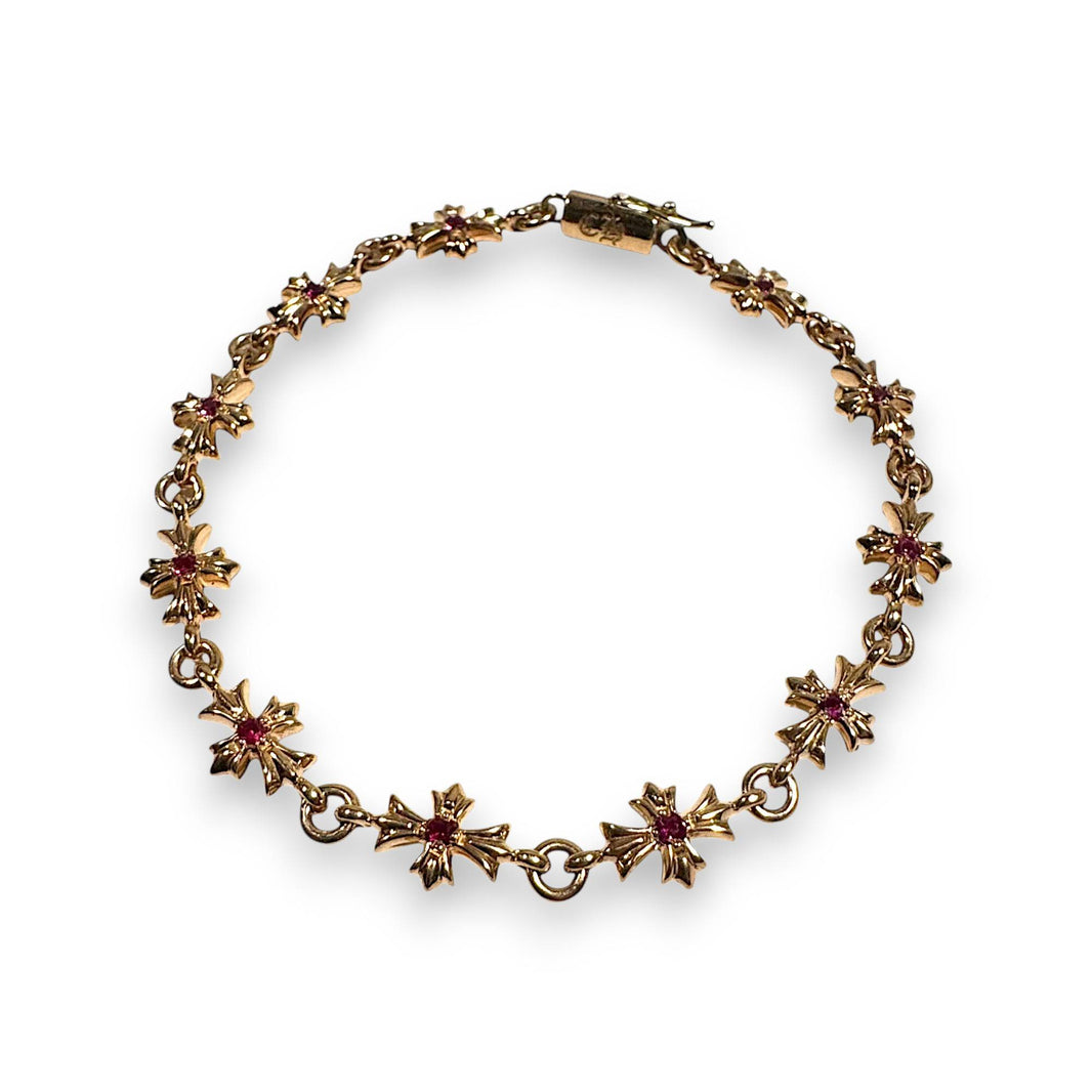 Chrome Hearts 22k Gold Ruby Tiny E Bracelet Sterling Silver Hardware