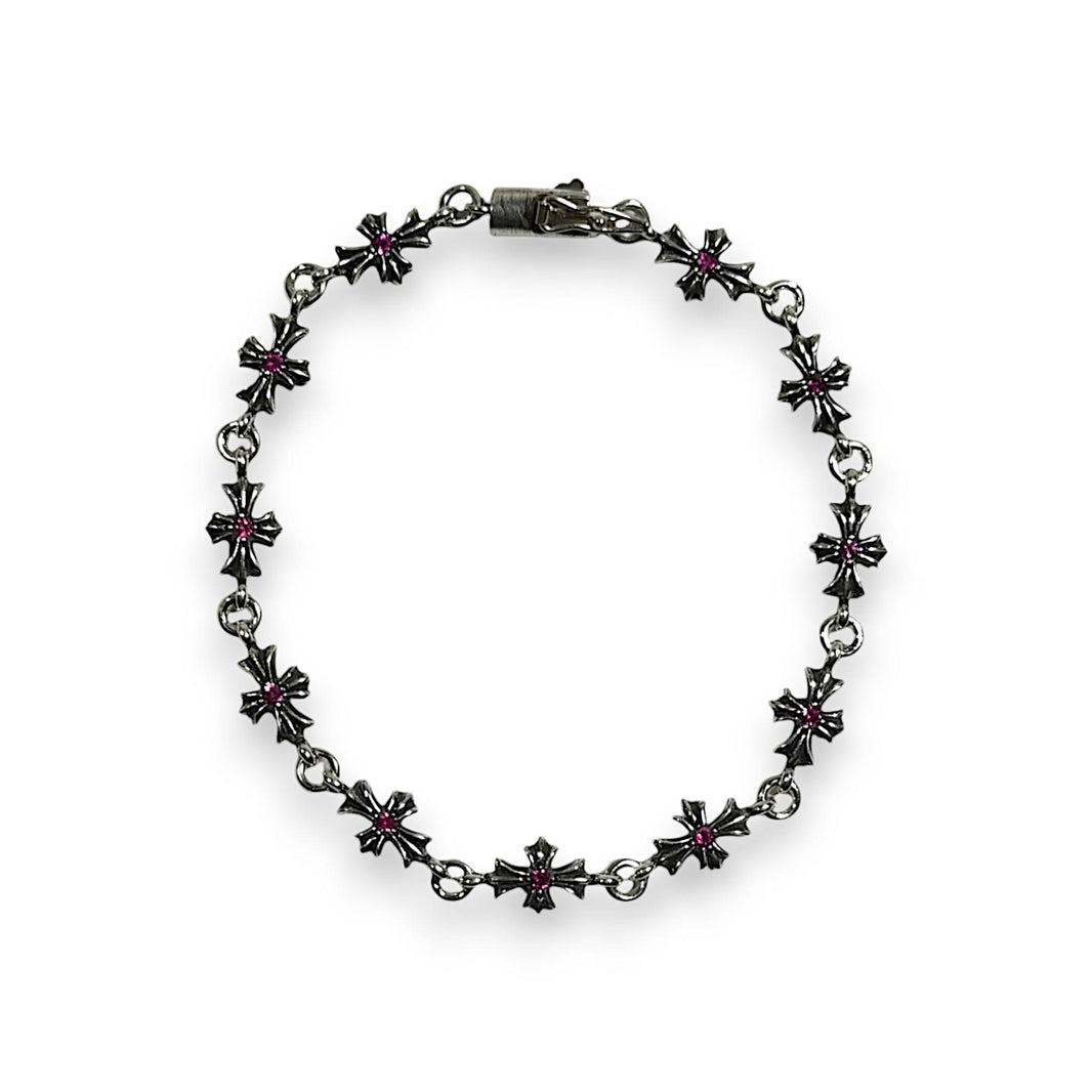 Chrome Hearts Pink Sapphire Tiny E Bracelet Sterling Silver Hardware