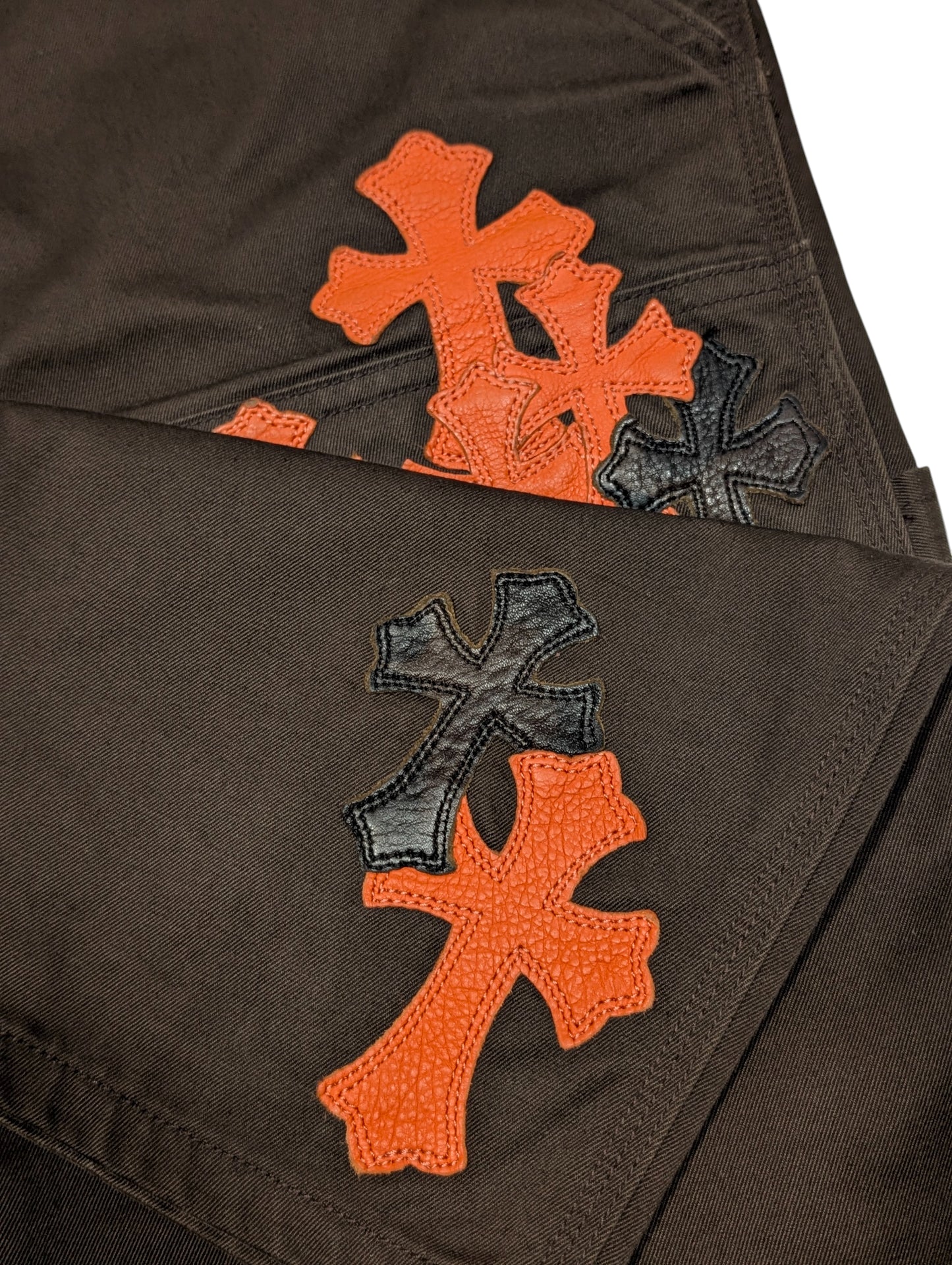 Brown Orange Cross Patch Carpenter Pants Double Knee
