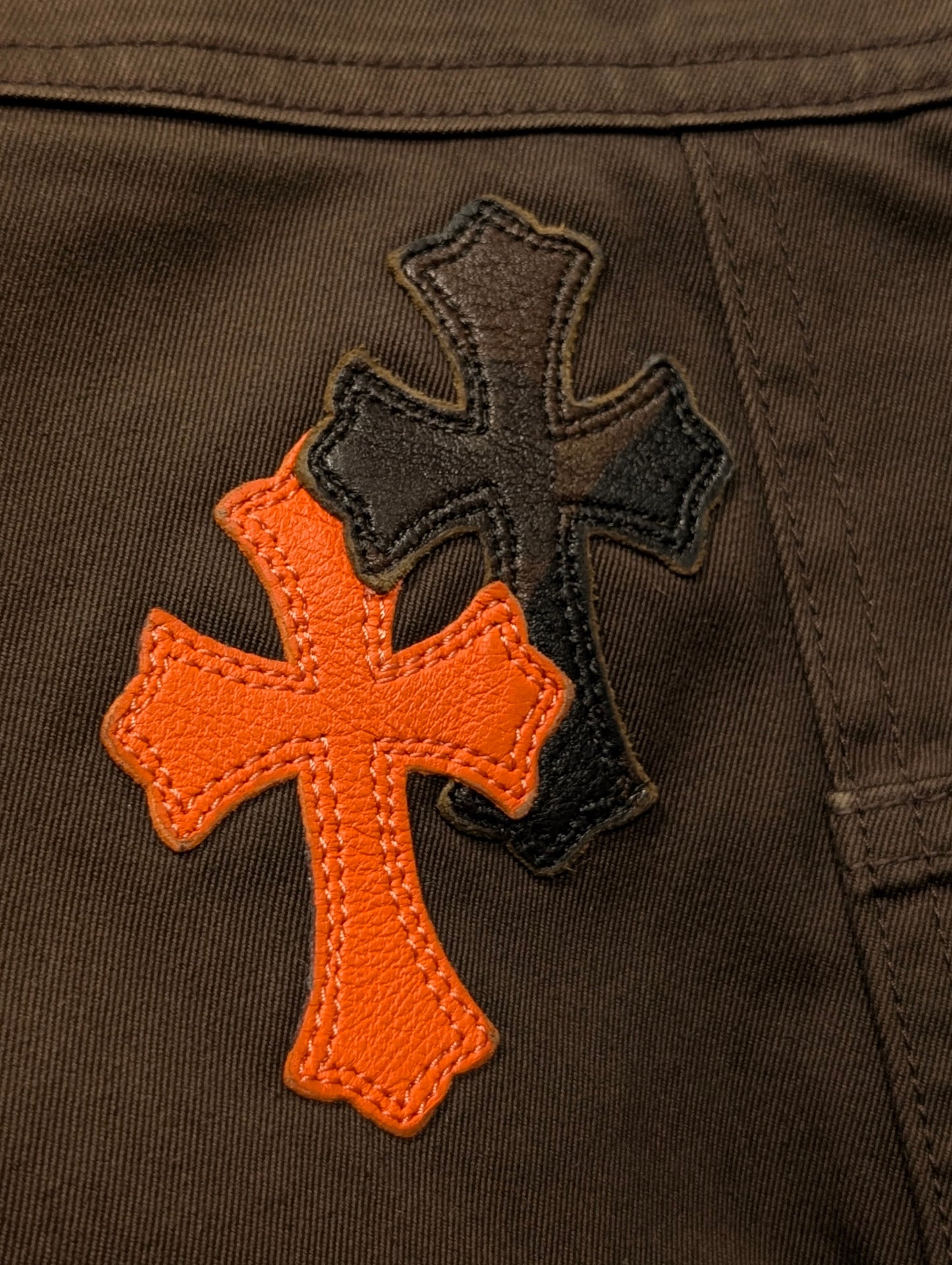 Brown Orange Cross Patch Carpenter Pants Double Knee