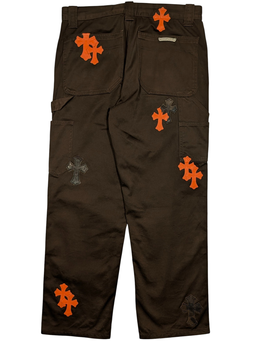 Chrome Hearts Brown Orange Cross Patch Carpenter Pants Double Knee Sterling Silver Hardware