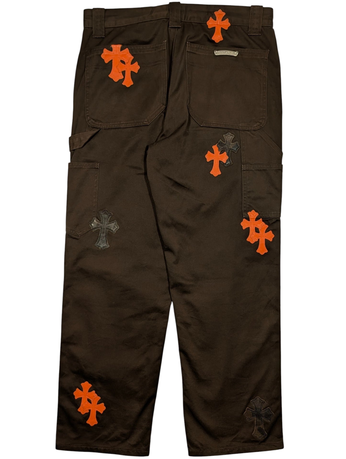 Brown Orange Cross Patch Carpenter Pants Double Knee
