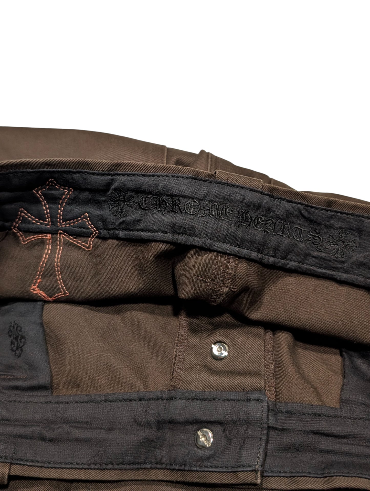 Brown Orange Cross Patch Carpenter Pants Double Knee