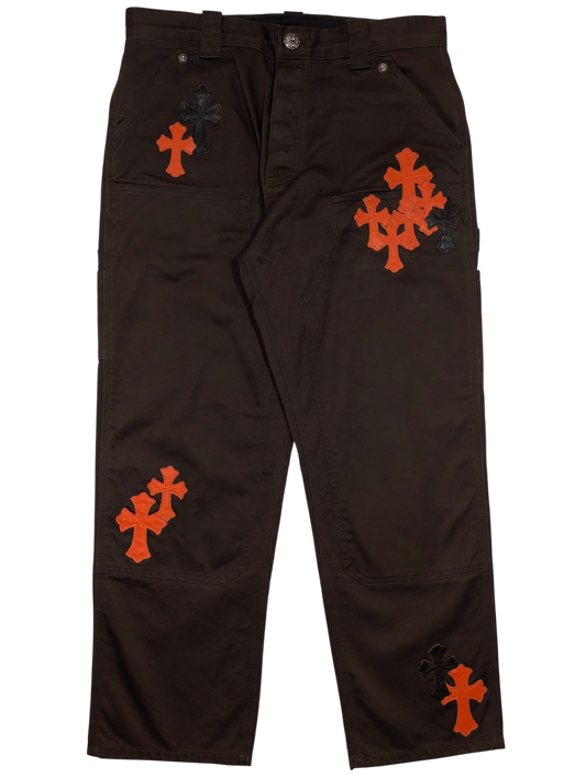 Chrome Hearts Brown Orange Cross Patch Carpenter Pants Double Knee Authentic Pants