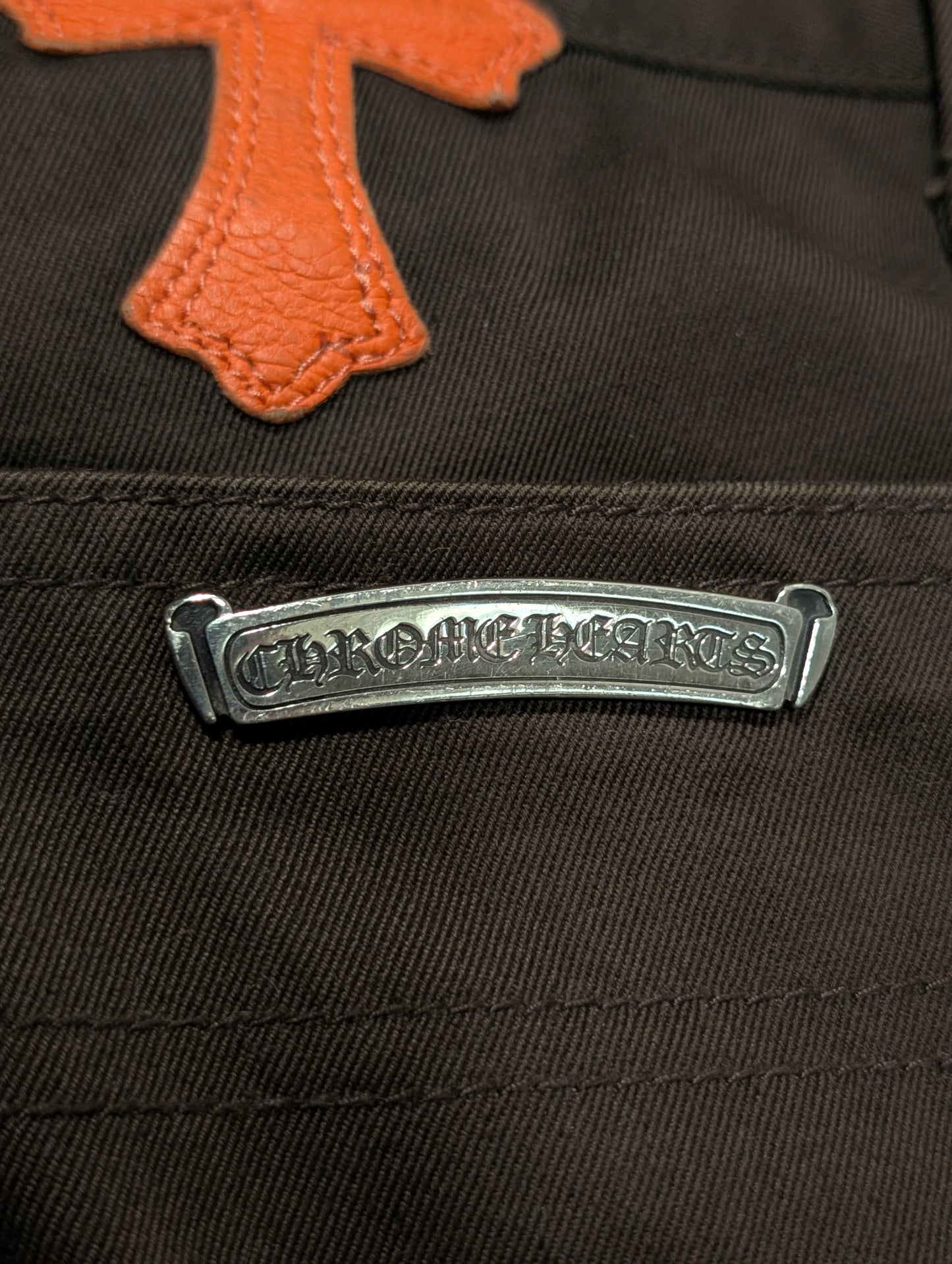 Brown Orange Cross Patch Carpenter Pants Double Knee