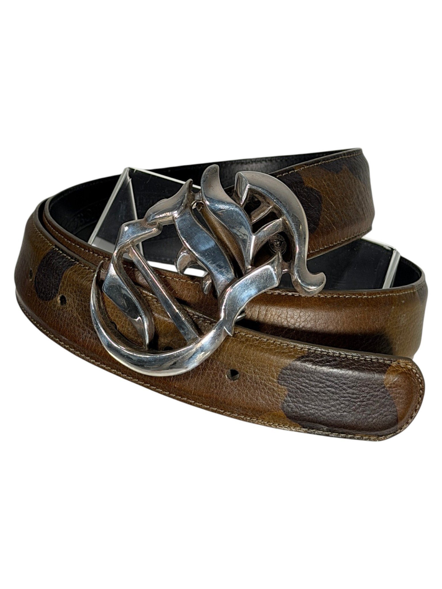 Chrome Hearts Camo Belt Strap Brown Green Full-Grain Leather