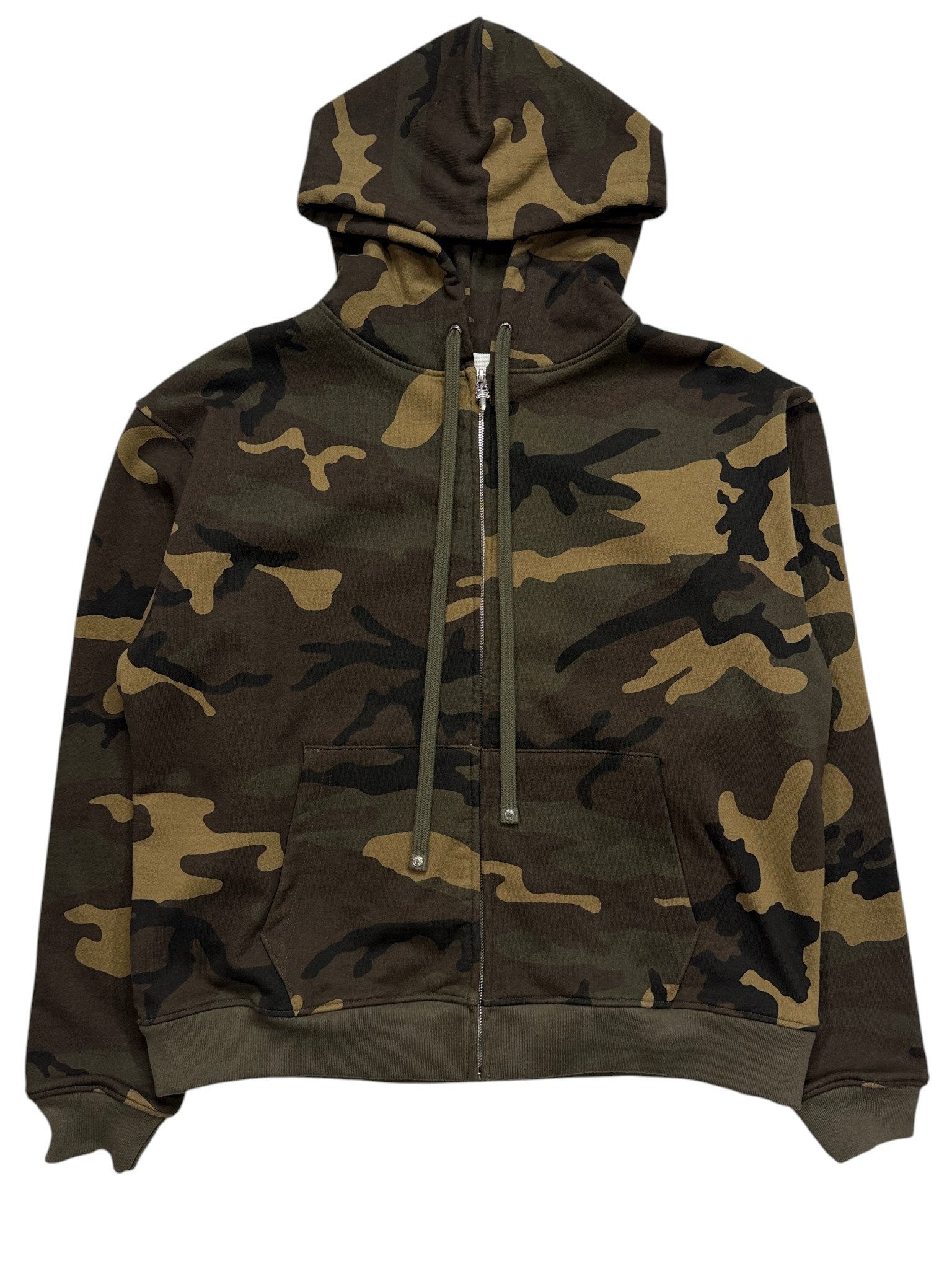 Woodland Camo Zip Hoodie Back Horseshoe Leather Patch Chrome Hearts