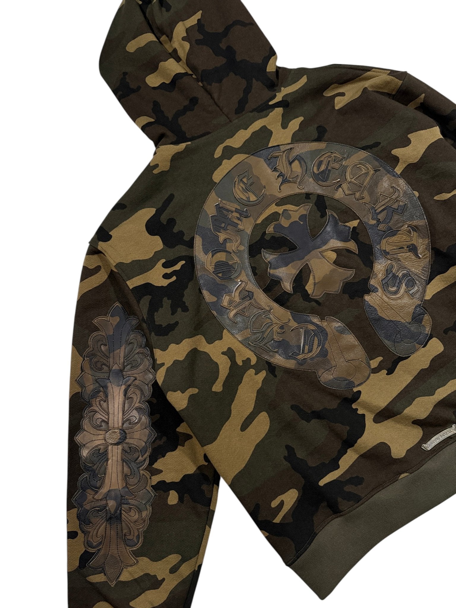 Floral Cross Leather Sleeve Patch Chrome Hearts Camo Zip Sweatshirt