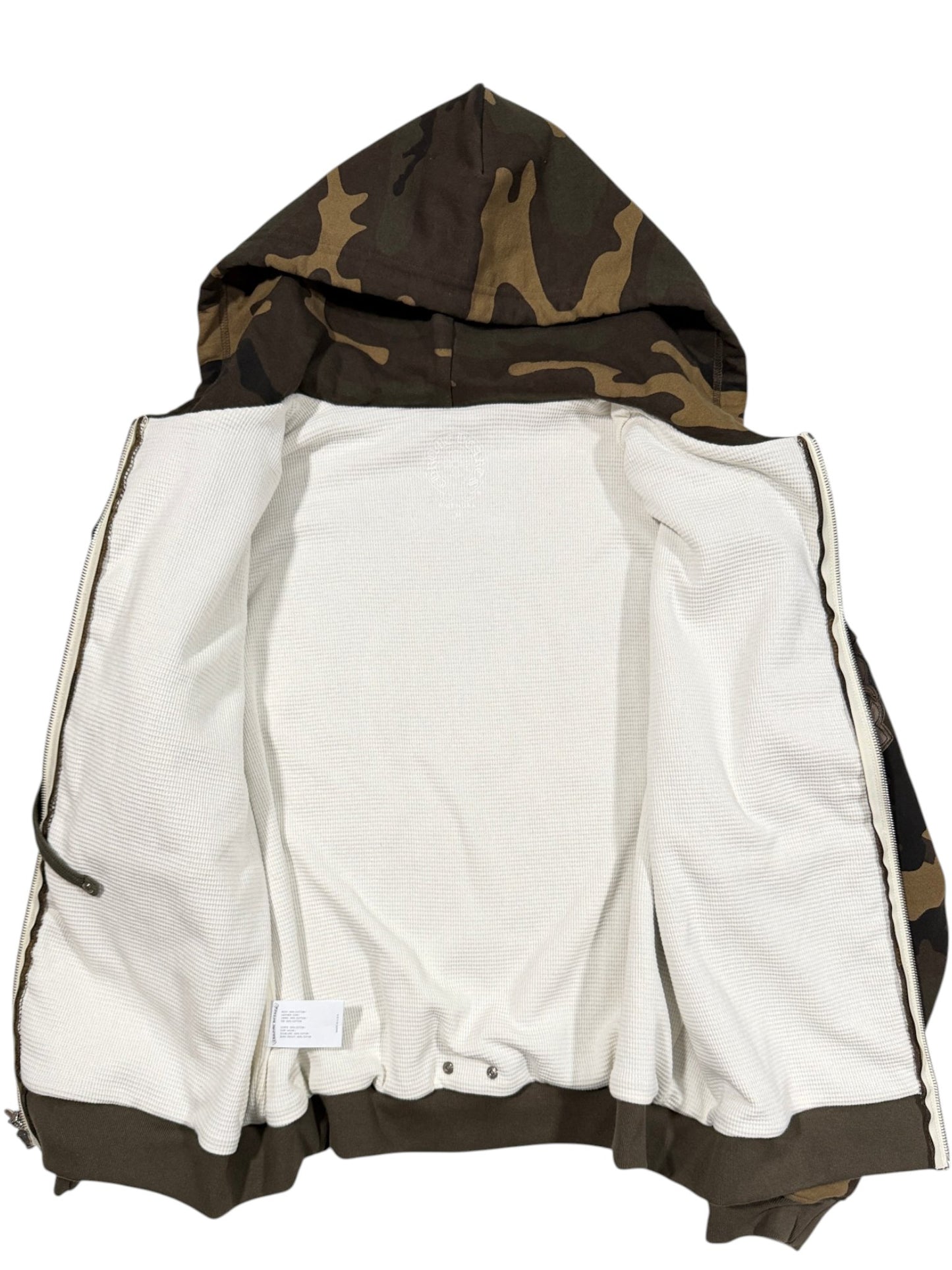 White Thermal Knit Interior Chrome Hearts Camo Zip Hoodie Lined