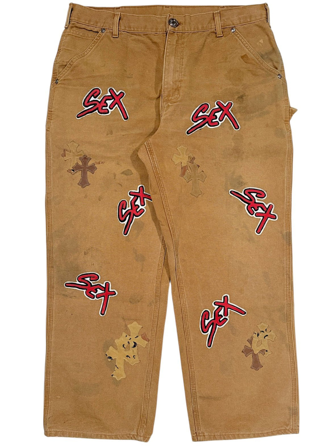 Chrome Hearts Carhartt Carpenter Pants Tan Canvas Sex Records Cross Patch