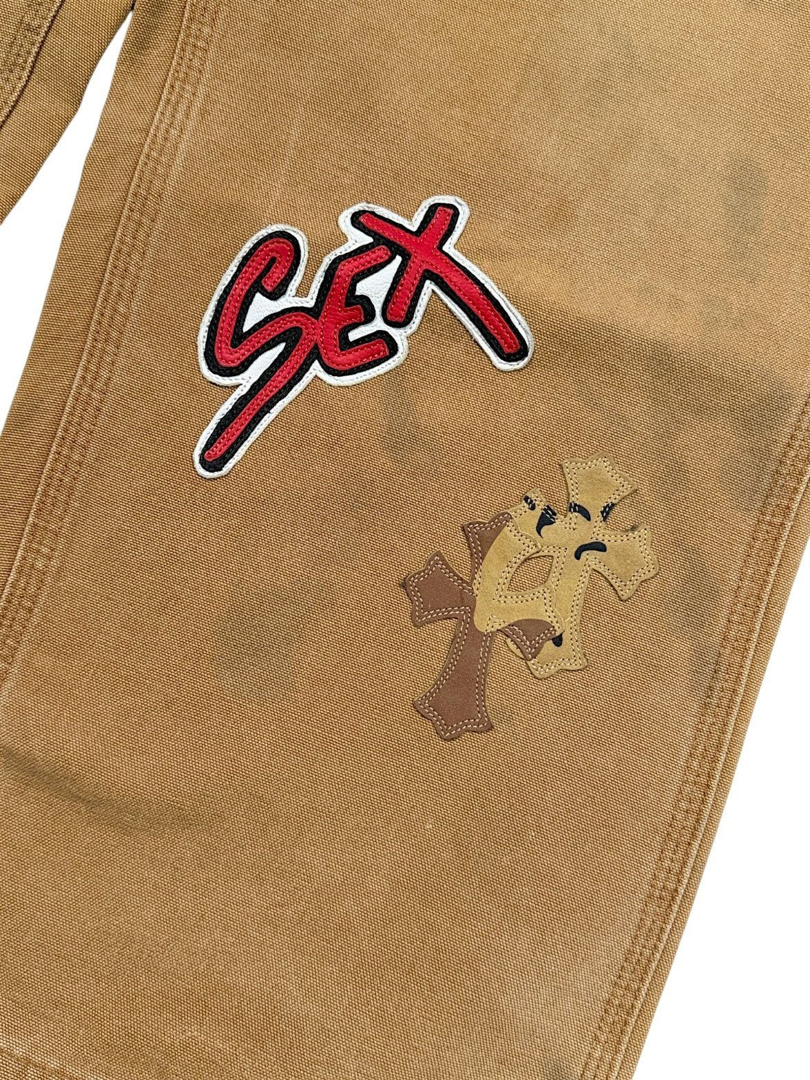Chrome Hearts Sex Records Script Patch Leather Cross Patch Tan Canvas Detail