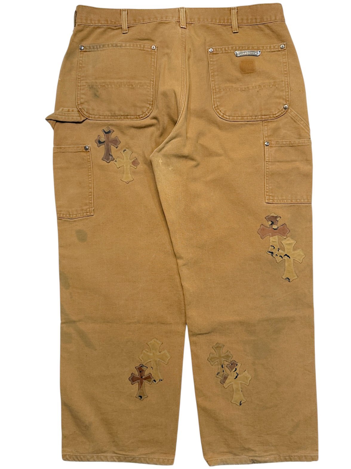 Chrome Hearts Leather Cross Patch Suede Stitched Tan Canvas Detail