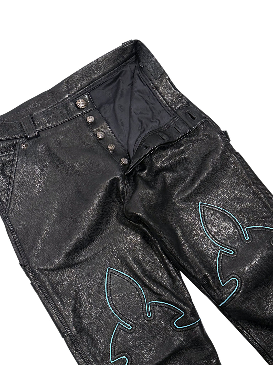 St Barth Exclusive Chrome Hearts Black Leather Carpenter Pants