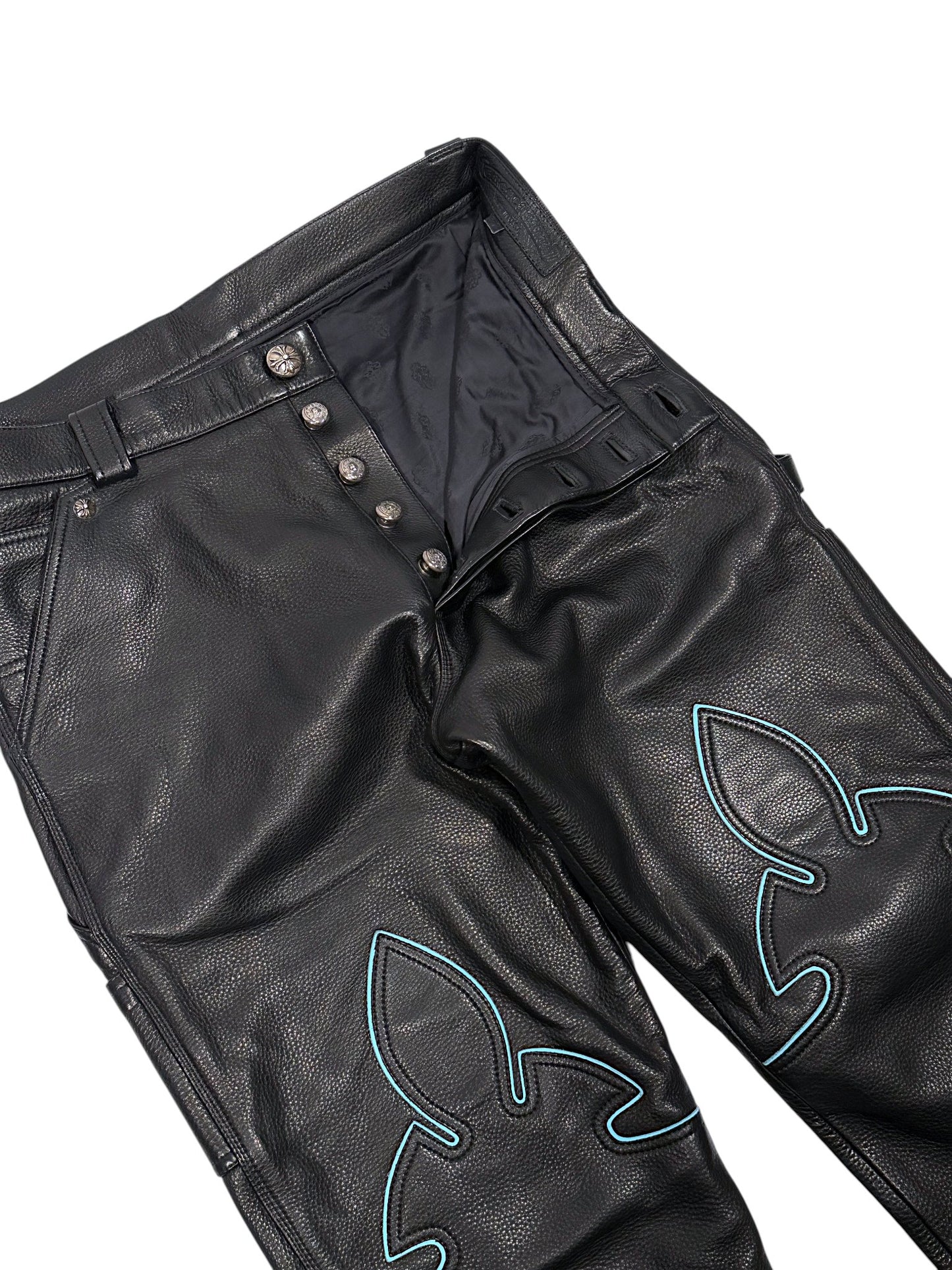St Barth Exclusive Chrome Hearts Black Leather Carpenter Pants