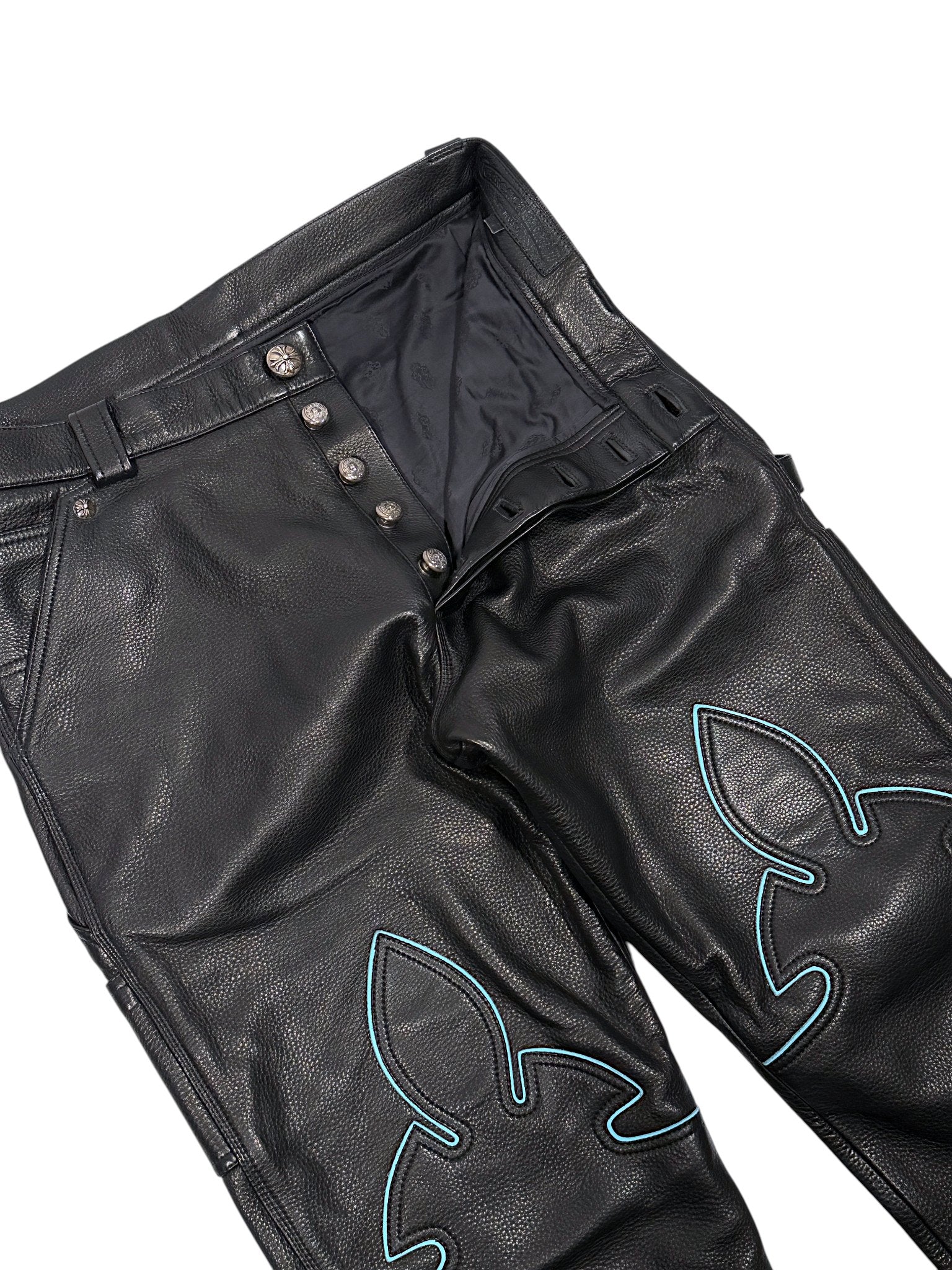St Barth Exclusive Chrome Hearts Black Leather Carpenter Pants