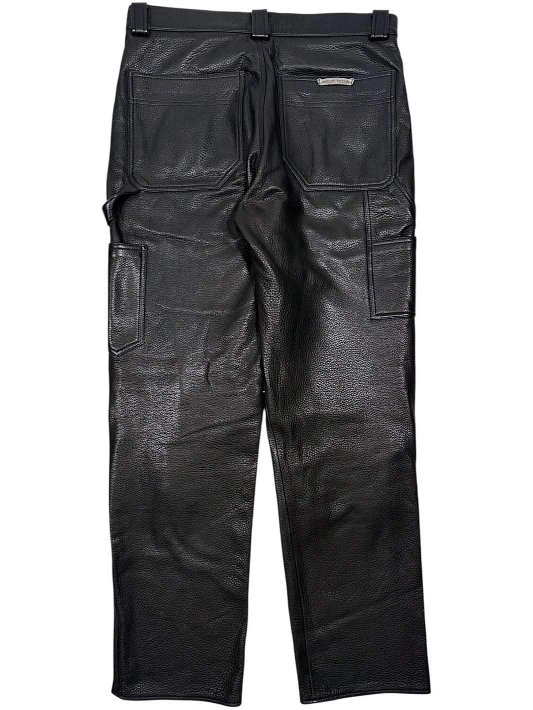 Chrome Hearts Silver Waistband Plaque Black Leather Trousers