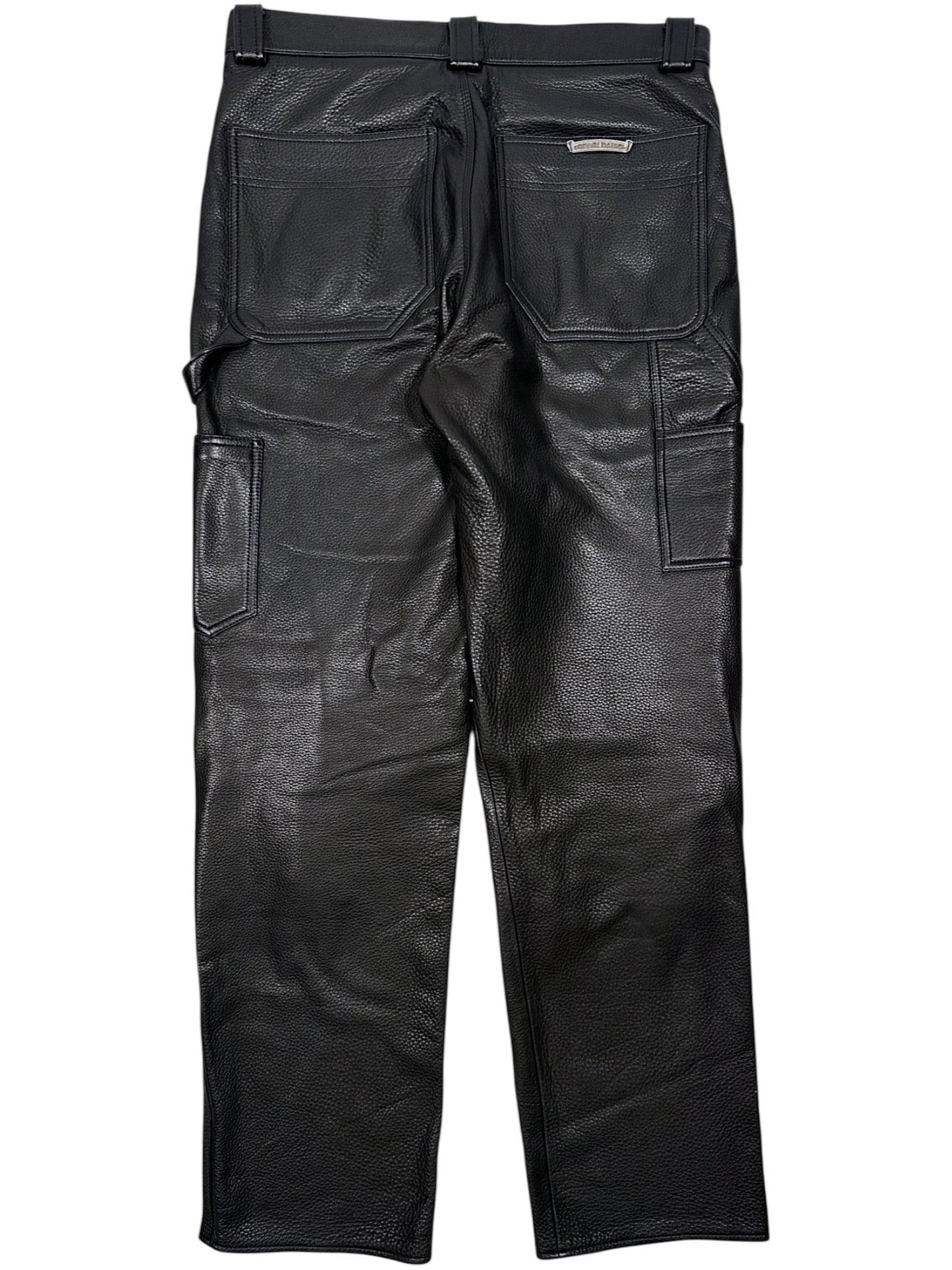 Chrome Hearts Silver Waistband Plaque Black Leather Trousers