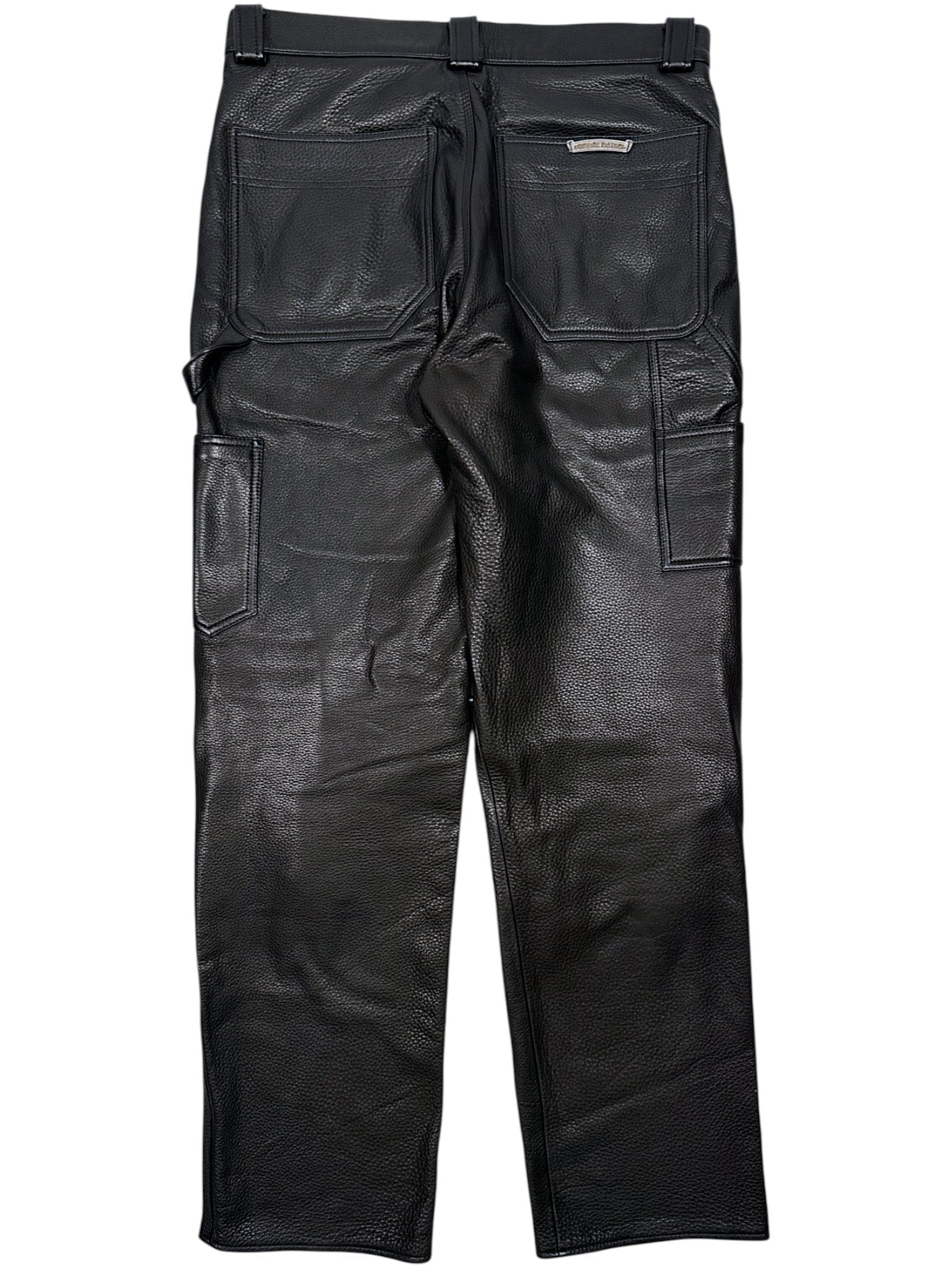 Chrome Hearts Silver Waistband Plaque Black Leather Trousers