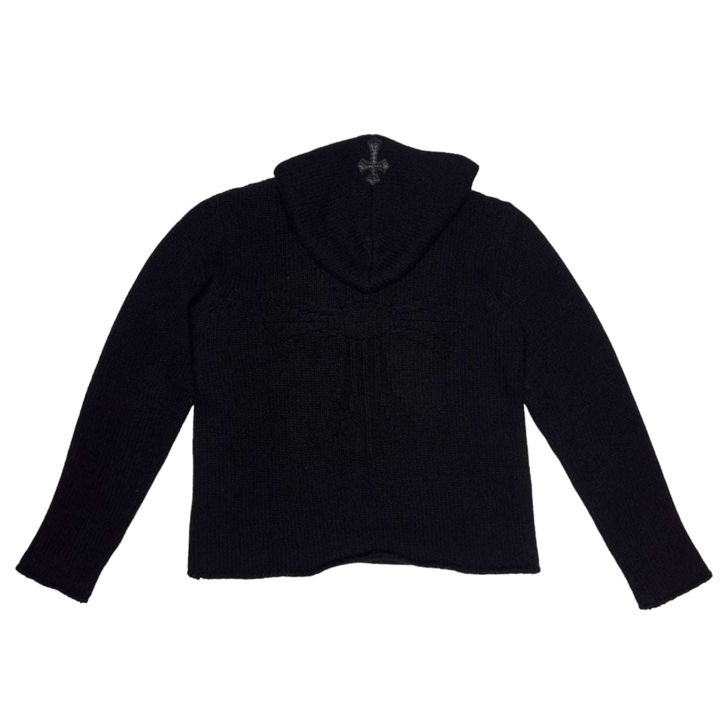 Cashmere Plus Embroidered Leather Cross Patch Knit Hoodie