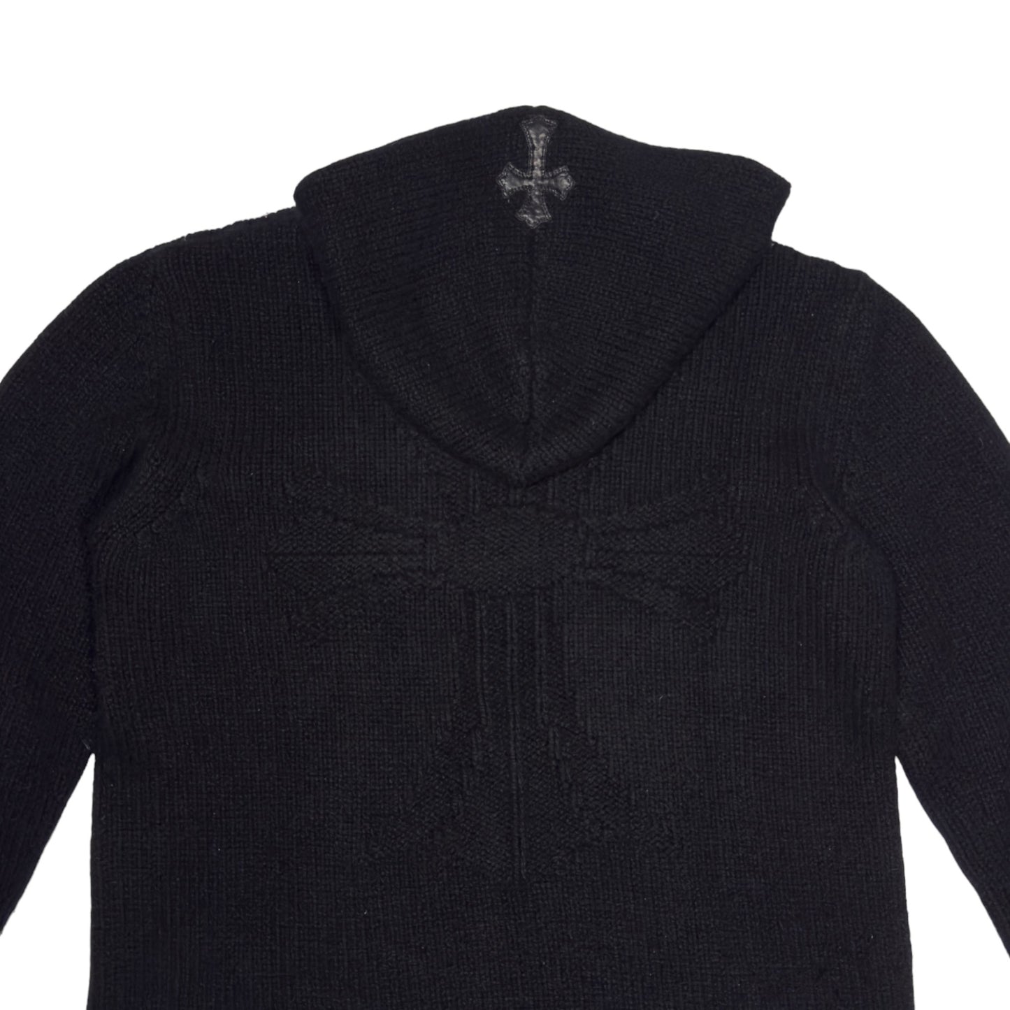 Cashmere Plus Embroidered Leather Cross Patch Knit Hoodie