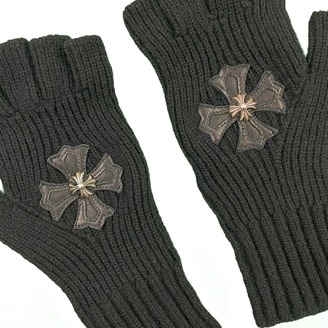 Chrome Hearts Cashmere Plus Patch Fingerless Gloves "STICKY FINGERLESS" Sterling Silver Hardware