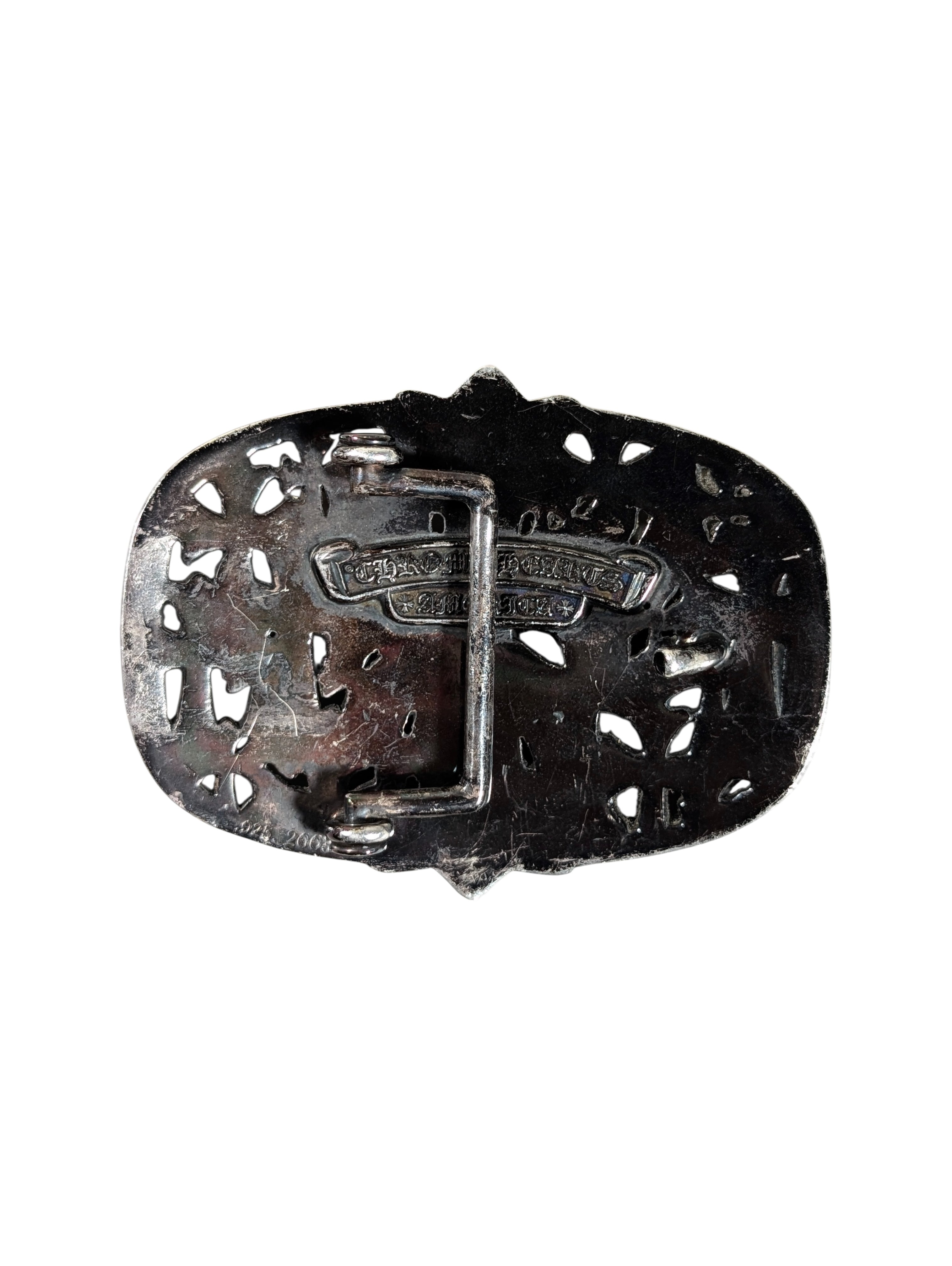 chrome hearts cemetery cross buckle back view black rhodium silver belt buckle luxury