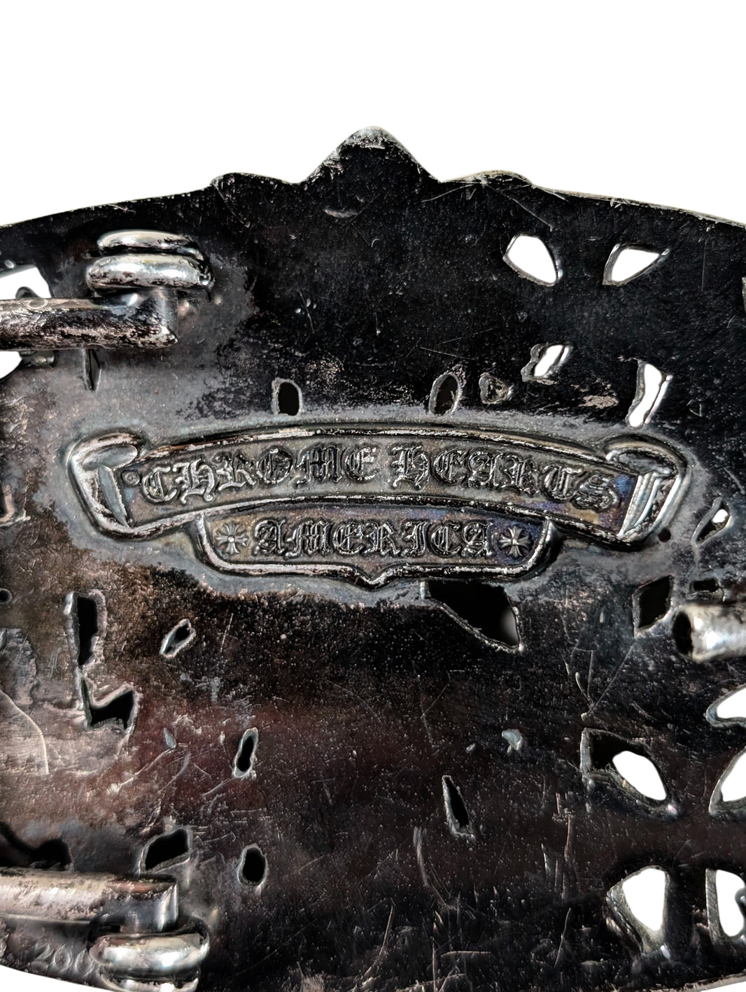 chrome hearts cemetery cross buckle engraving black rhodium silver chrome hearts belt