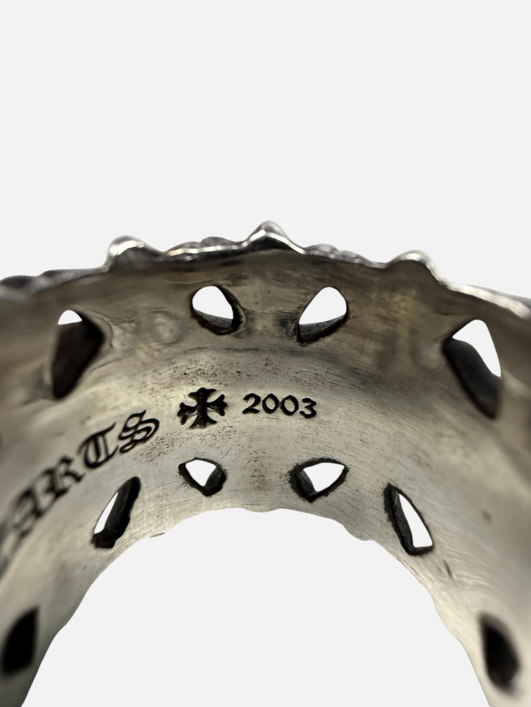 .925 Silver Chrome Hearts Ring Cutout Cross Band