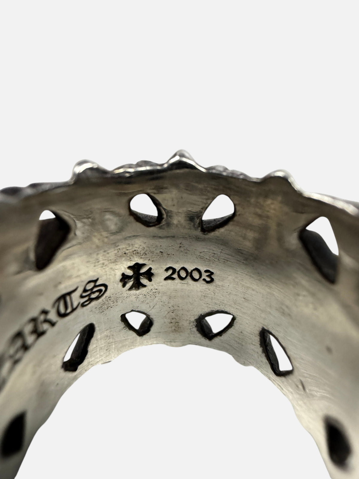 .925 Silver Chrome Hearts Ring Cutout Cross Band