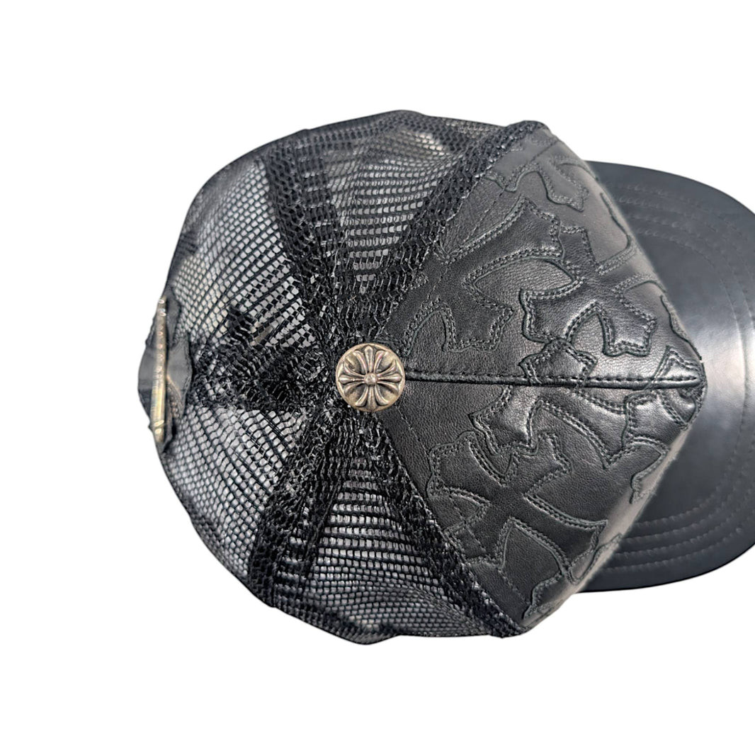 Chrome Hearts Black Leather Cemetery Cross Patch Hat Verified YP Collective