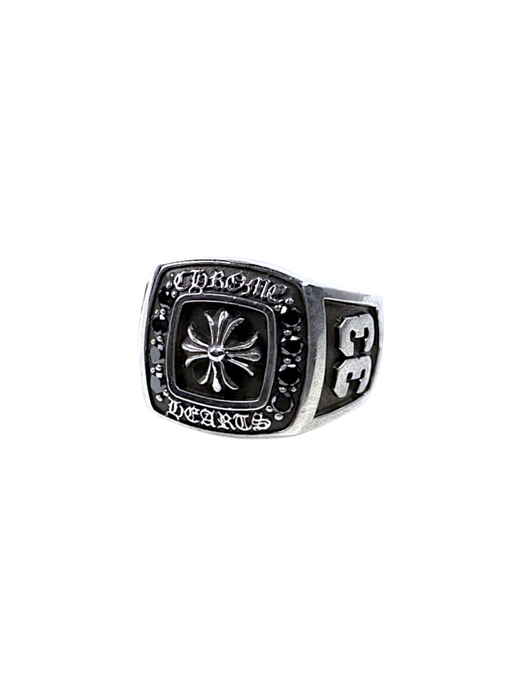 Chrome Hearts Championship Ring Black Diamond Cross Silver