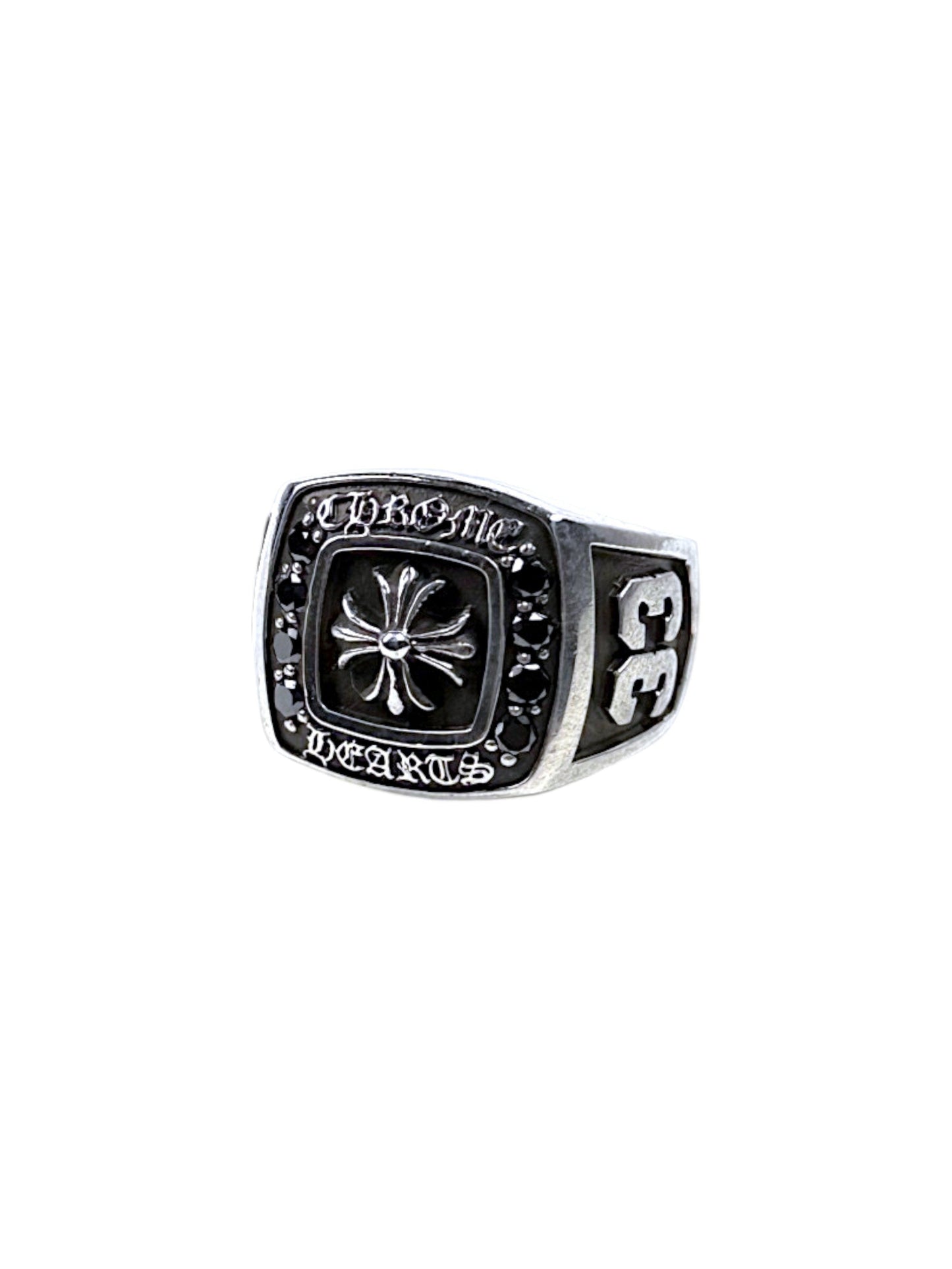 Chrome Hearts Championship Ring Black Diamond Cross Silver