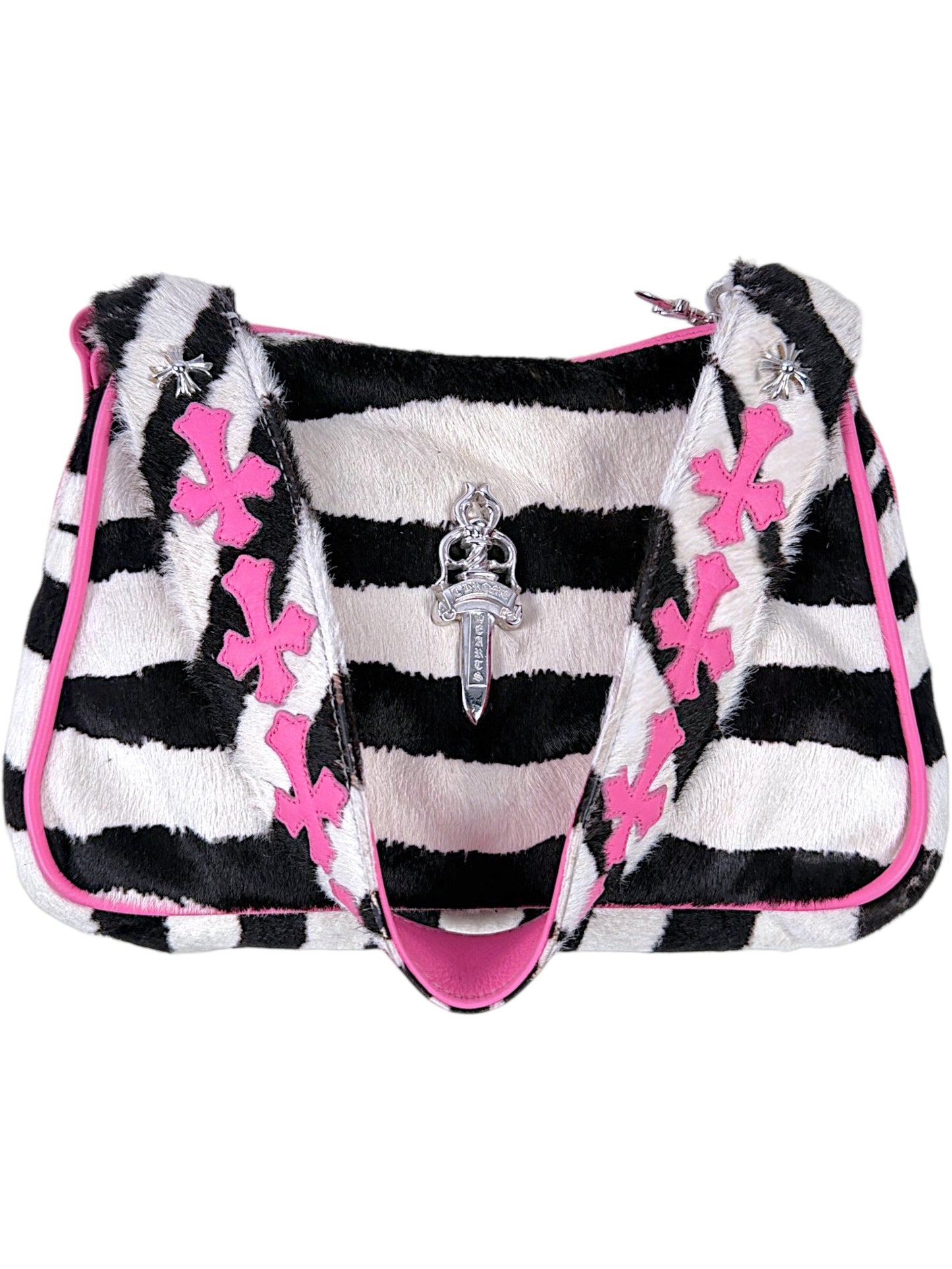 Pink Leather Cross Patch Strap on Chrome Hearts Zebra Chicken Nugget Bag