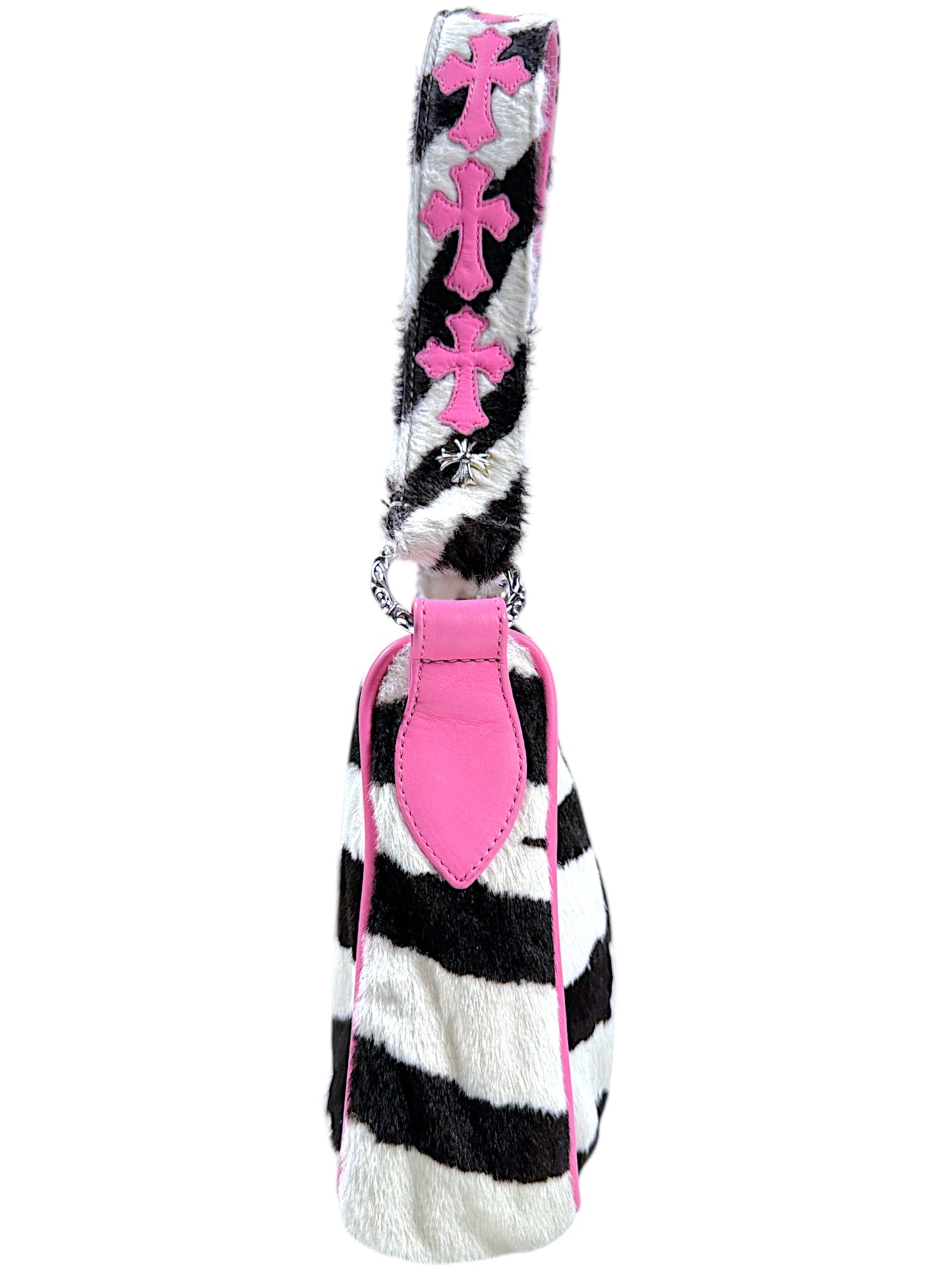 Silver Dagger Charm Chrome Hearts Chicken Nugget Bag Pink Leather Tab