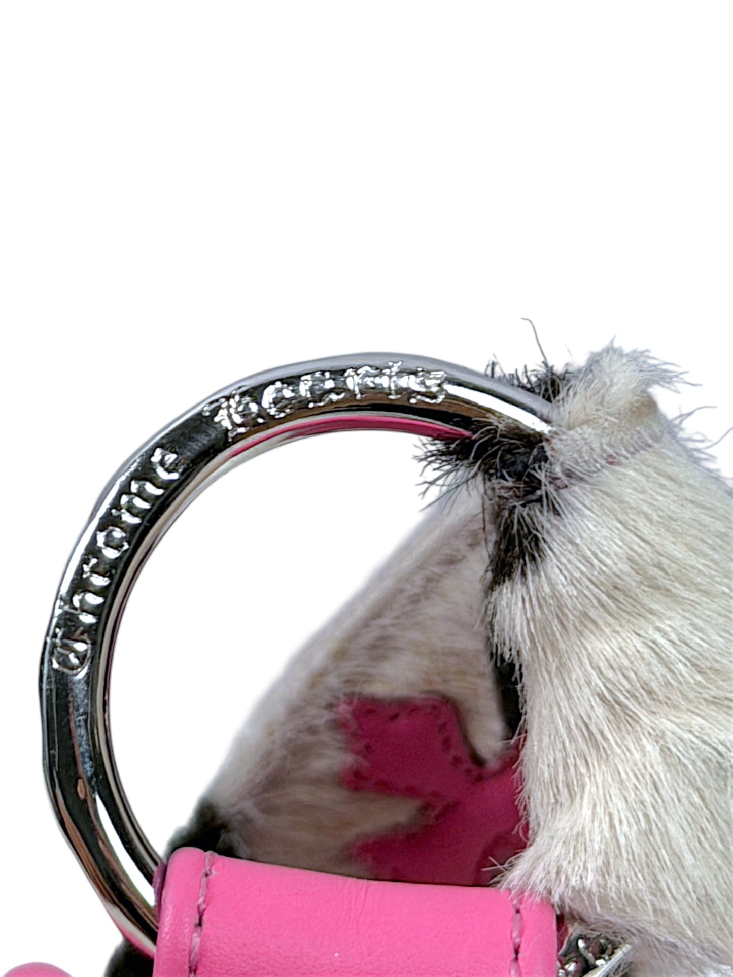 Engraved Chrome Hearts Silver Ring Hardware Zebra Pony Hair Handbag
