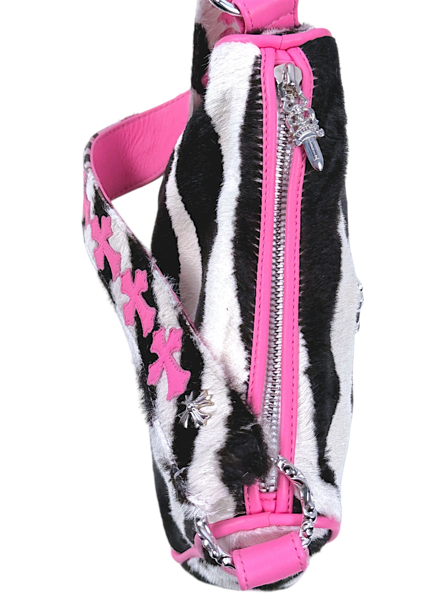 Chrome Hearts Dagger Zipper Pull Zebra Chicken Nugget Bag Pink Piping
