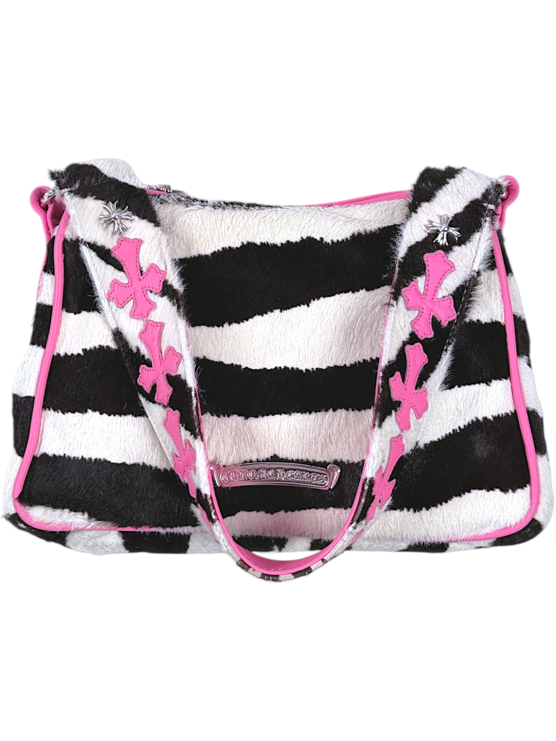 Pink Cross Patch Strap Chrome Hearts Zebra Handbag Silver Cross Charm