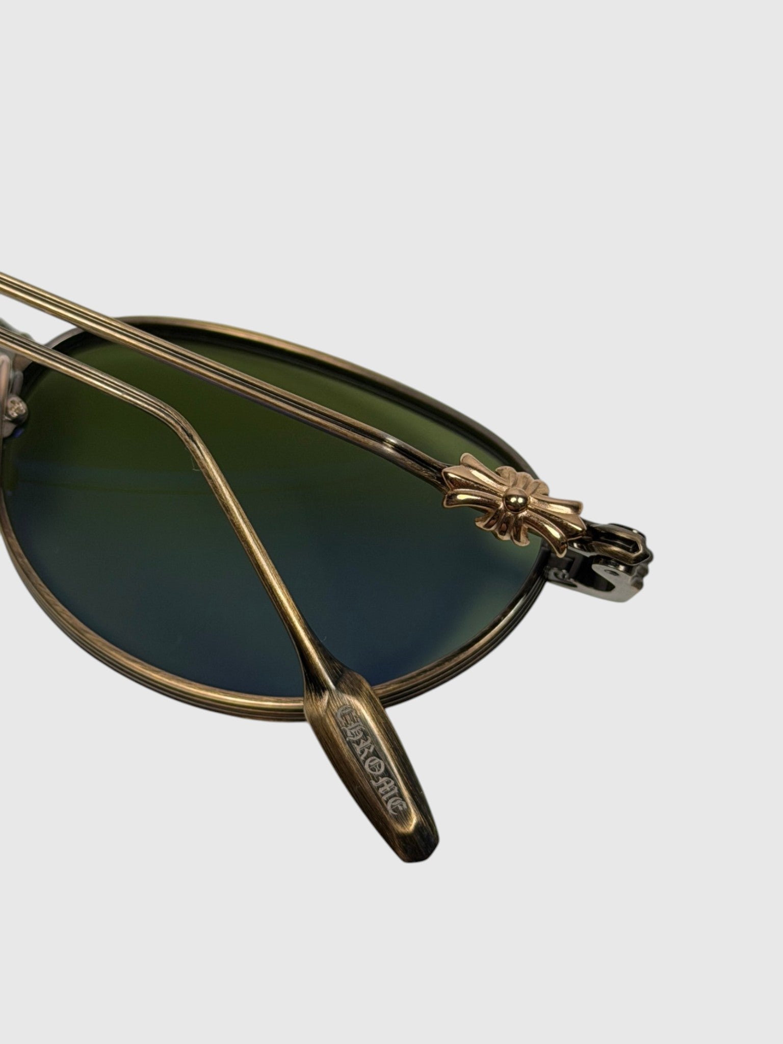 Chrome Hearts Clitorial Glasses Antique Gold Fluted Rim Green Lenses